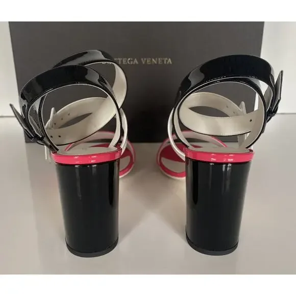 NIB $760 Bottega Veneta Strappy Block-heeled Patent Tricolor Sandals 7 US 565653 - Picture 8 of 10